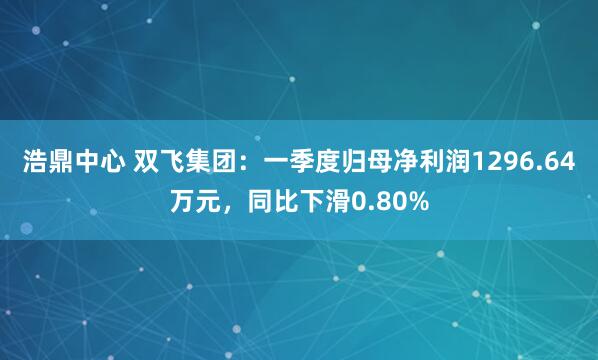 浩鼎中心 双飞集团：一季度归母净利润1296.64万元，同比下滑0.80%